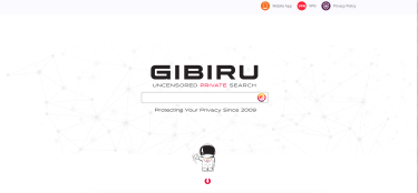 Gibiru search homepage promoting uncensored and private search.