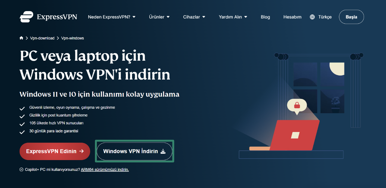 Downloading ExpressVPN's setup for Windows.
