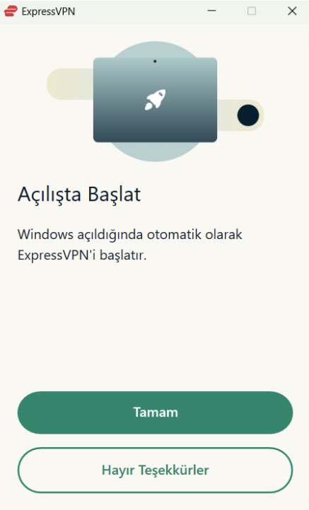 ExpressVPN on Windows asking to launch automatically on Windows startup.