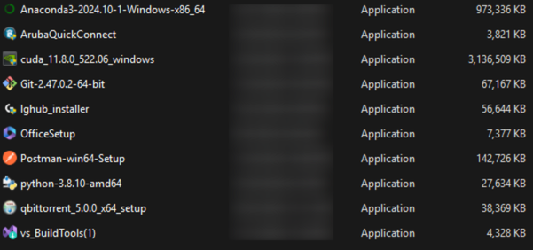 Unused old installer files in Windows.