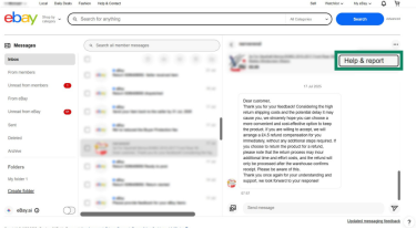 Click Help & report to report a suspicious message on eBay.