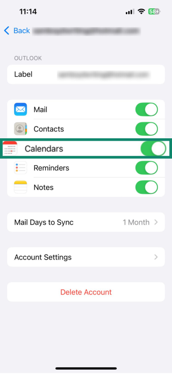 Option to prevent an account accessing Calendars on iPhone