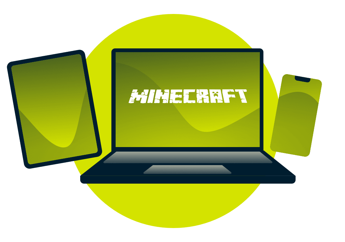 Minecraftのロゴがある様々なデバイス。