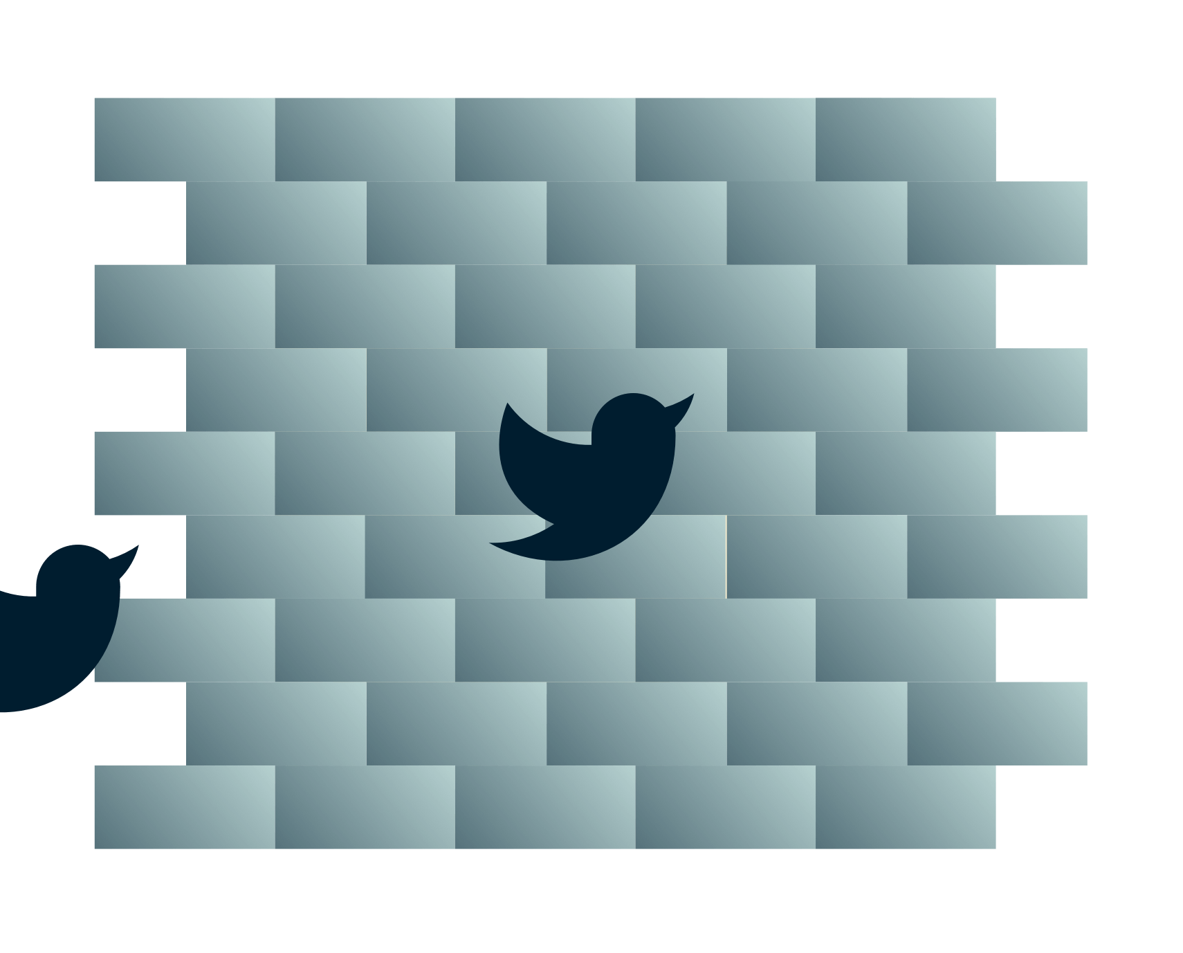 壁に向かうTwitterの鳥。