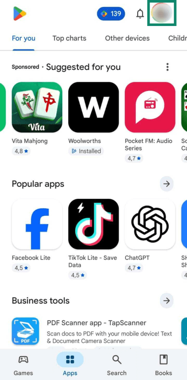 Profile picture highlighted on Google Play.